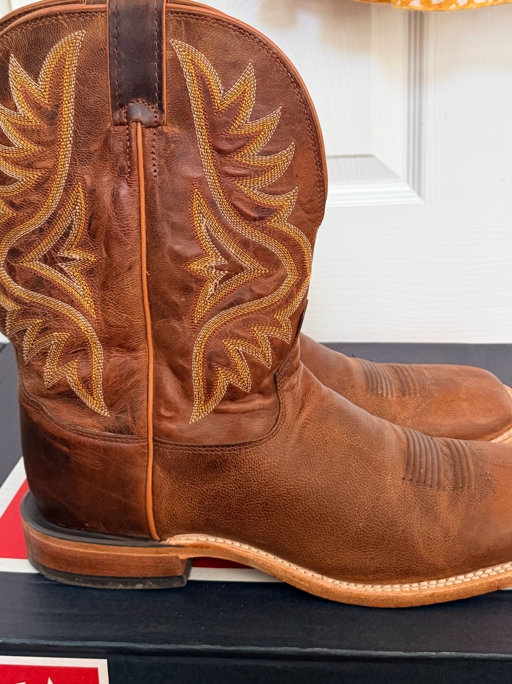 Tony Lama Brown Leather Western Cowboy Boots with Gold Stitching